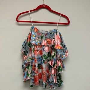 Alice + Olivia Marylee Silk-Blend Ruffled Floral Blouse size XS